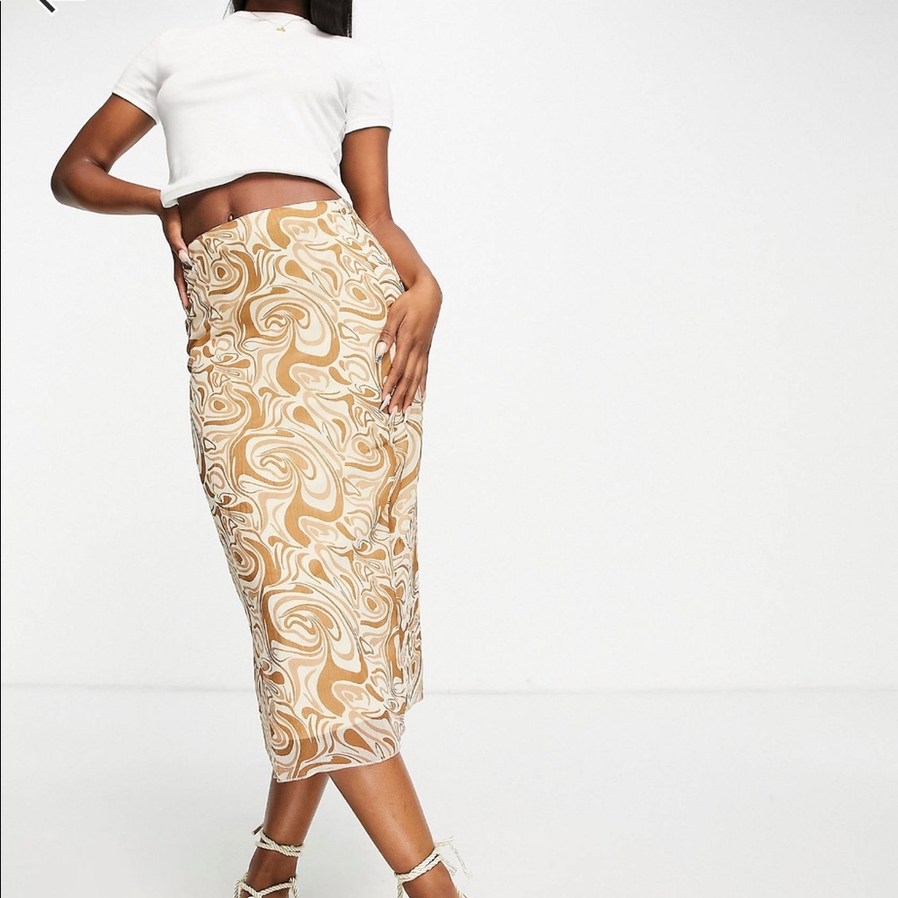 Daisy Street y2k midi slip skirt in yellow marble (8)